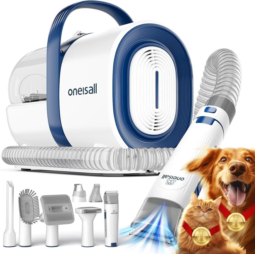 Oneisall Dog Hair Vacuum & Grooming Kit w Pet Clipper Nail Grinder 7 Tools LM2
